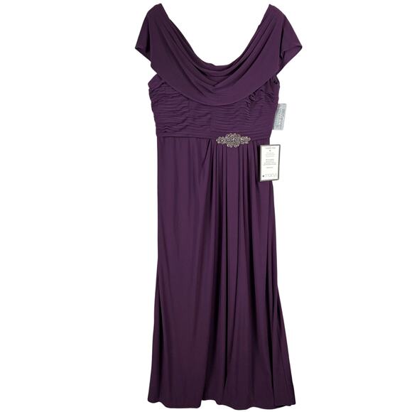 NWT Alex Evenings Dress Maxi 16 Purple Aubergine Cowl Pleat Mother of the Bride - Picture 1 of 16